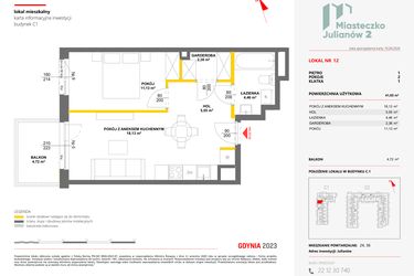Rzut - Mieszkanie na sprzedaż 2 pokoje o powierzchni 41,65 m² - numer 12 w Miasteczko Julianów etap 2