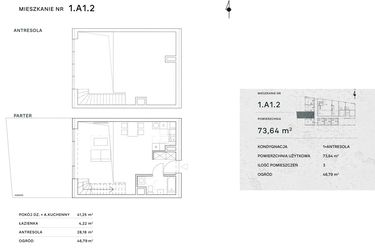 Rzut - Mieszkanie na sprzedaż 2 pokoje o powierzchni 73,64 m² - numer 1.A1.2 w Żernicka Park