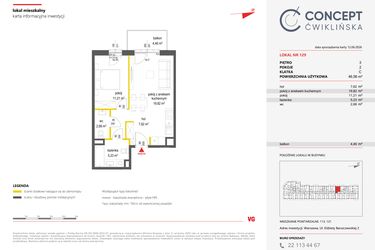 Rzut - Mieszkanie na sprzedaż 2 pokoje o powierzchni 46,63 m² - numer 129 w Concept Ćwiklińska