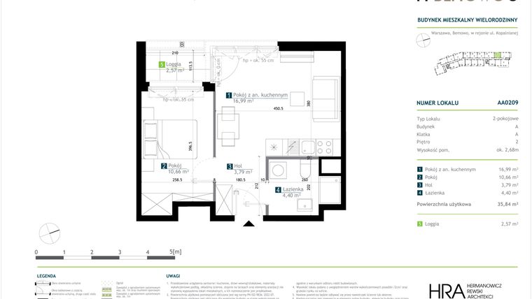 Rzut - Mieszkanie na sprzedaż 2 pokoje o powierzchni 35,84 m² - numer AA0209 w M Bemowo