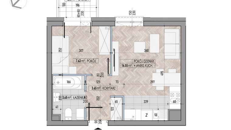 Rzut - Mieszkanie na sprzedaż 2 pokoje o powierzchni 31,47 m² - numer 10 w Kamienica przy Ciepłej