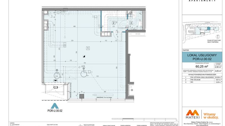 Rzut - Lokal użytkowy na sprzedaż 1 pokój o powierzchni 60,3 m² - numer U.00.02 w Apartamenty Portowa