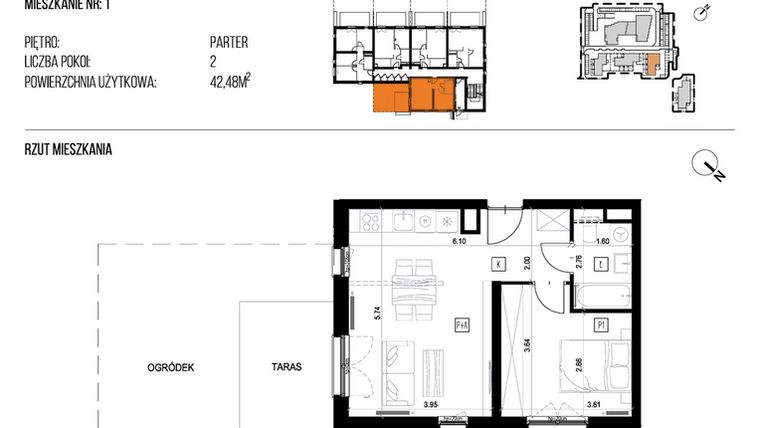 Rzut - Mieszkanie na sprzedaż 2 pokoje o powierzchni 42,48 m² - numer 22I/01 w NATURAMA II