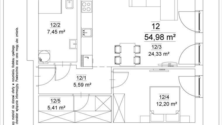 Rzut - Mieszkanie na sprzedaż 2 pokoje o powierzchni 54,98 m² - numer 12 w Osiedle Teatralne 19 - apartamenty inwestycyjne