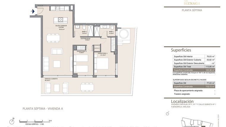 Rzut - Mieszkanie na sprzedaż 2 pokoje o powierzchni 125 m² - numer 7A w Torre Biznaga
