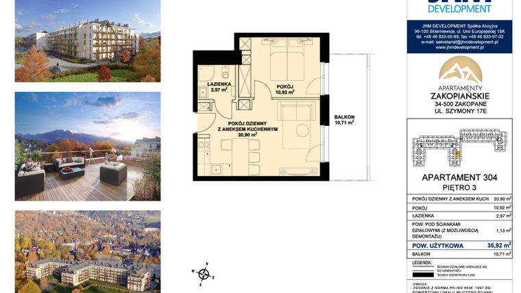 Rzut - Mieszkanie na sprzedaż 2 pokoje o powierzchni 35,92 m² - numer 304 w Apartamenty Zakopiańskie