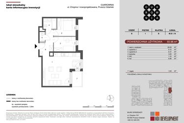 Rzut - Mieszkanie na sprzedaż 3 pokoje o powierzchni 55,96 m² - numer M.B.1.018 w CUKROWNIA