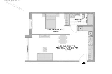 Rzut - Mieszkanie na sprzedaż 1 pokój o powierzchni 52 m² - numer CP/R7/109 w Centralpark