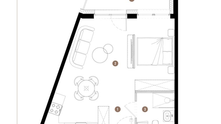 Rzut - Mieszkanie na sprzedaż 1 pokój o powierzchni 36,56 m² - numer C2.04.14 w Apartamenty Reytana