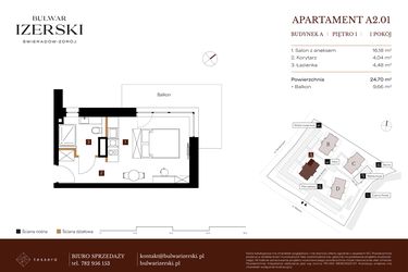 Rzut - Mieszkanie na sprzedaż 1 pokój o powierzchni 24,7 m² - numer A2.01 w Bulwar Izerski