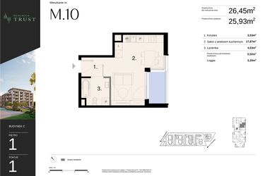 Rzut - Mieszkanie na sprzedaż 1 pokój o powierzchni 26,45 m² - numer C - M.10 w Dzielnica Trust - etap I