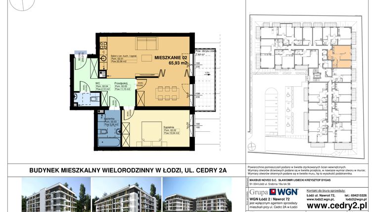Rzut - Mieszkanie na sprzedaż 2 pokoje o powierzchni 65,93 m² - numer 2 w Apartamenty Cedry