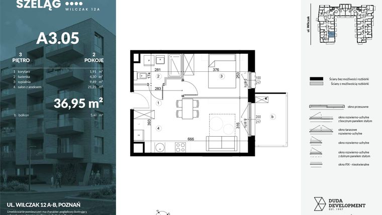 Rzut - Mieszkanie na sprzedaż 2 pokoje o powierzchni 36,95 m² - numer A3.05 w Dobry Szeląg