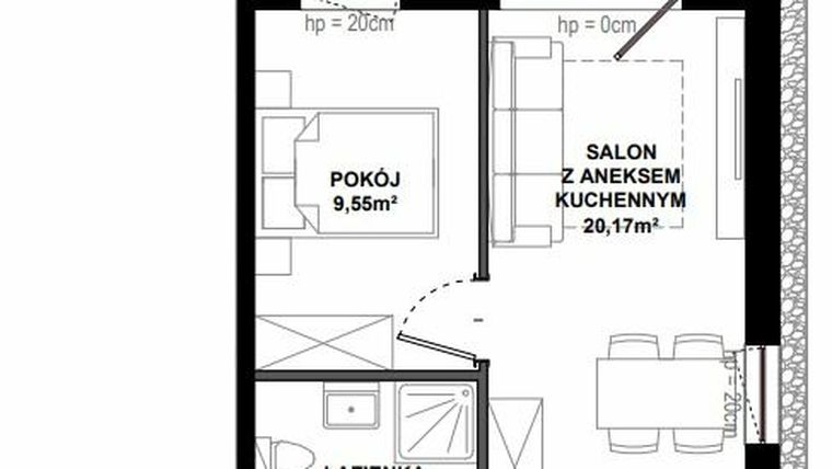 Rzut - Mieszkanie na sprzedaż 2 pokoje o powierzchni 41,35 m² - numer A.2 w Apartamenty Bałtyk