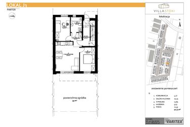 Rzut - Mieszkanie na sprzedaż 3 pokoje o powierzchni 50,73 m² - numer J3 w Villa Stoki (mieszkania)