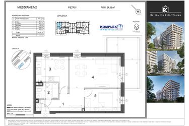 Rzut - Mieszkanie na sprzedaż 2 pokoje o powierzchni 54,38 m² - numer 2 w Dzielnica Kielczanka etap II