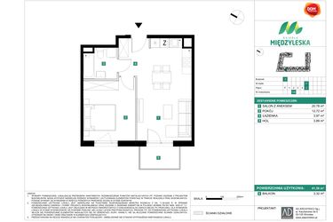 Rzut - Mieszkanie na sprzedaż 2 pokoje o powierzchni 41,36 m² - numer 136 w Osiedle Międzyleska - etap II