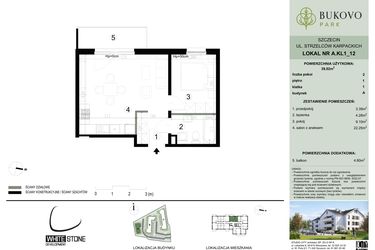 Rzut - Mieszkanie na sprzedaż 2 pokoje o powierzchni 39,02 m² - numer A.1.12 w Bukovo Park