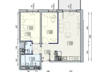 Rzut - Mieszkanie na sprzedaż 3 pokoje o powierzchni 55,8 m² - numer K2 7/5/4/3a w Południk 17 - budynek K2