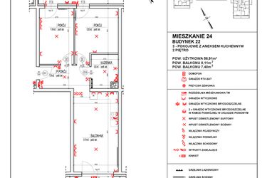 Rzut - Mieszkanie na sprzedaż 3 pokoje o powierzchni 58,91 m² - numer 22_24 w Osiedle 4 Pory Roku - Etap VIII