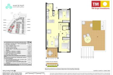 Rzut - Mieszkanie na sprzedaż 2 pokoje o powierzchni 73 m² - numer 2A.55 w Mar de Pulpi - Almeria