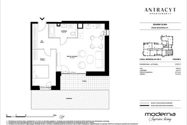Rzut - Mieszkanie na sprzedaż 2 pokoje o powierzchni 52,25 m² - numer 3 w Antracyt