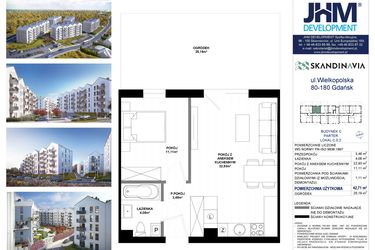 Rzut - Mieszkanie na sprzedaż 2 pokoje o powierzchni 42,71 m² - numer C.0.2 w Skandinavia