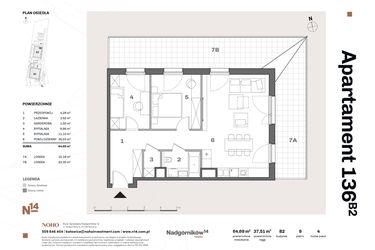 Rzut - Mieszkanie na sprzedaż 3 pokoje o powierzchni 65,28 m² - numer B2.136 w Nadgórników 14