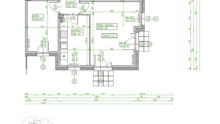 Rzut - Mieszkanie na sprzedaż 3 pokoje o powierzchni 62,65 m² - numer C.I.2 w Villa Rosenthal
