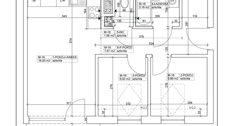 Rzut - Mieszkanie na sprzedaż 3 pokoje o powierzchni 44,5 m² - numer 16 w Bydgoska 19
