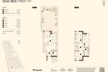 Rzut - Mieszkanie na sprzedaż 4 pokoje o powierzchni 75,07 m² - numer 02.2 w Bukowa