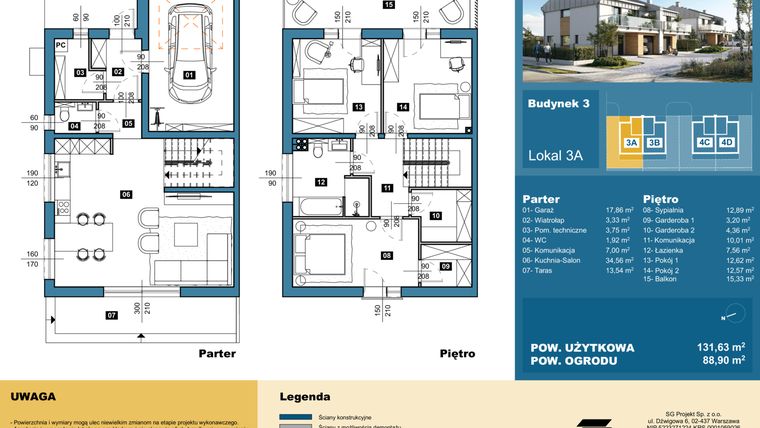 Rzut - Dom na sprzedaż 4 pokoje o powierzchni 131,85 m² - numer 3A w Osiedle Konarzyce etap II