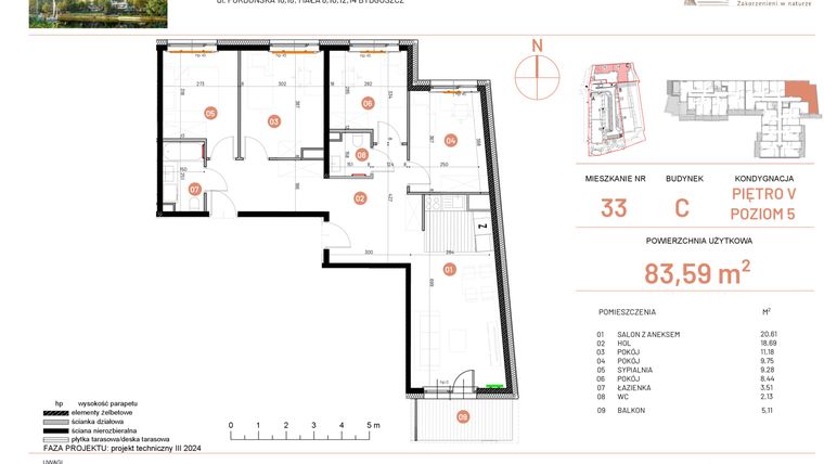 Rzut - Mieszkanie na sprzedaż 5 pokoi o powierzchni 83,59 m² - numer 18.33 w Osiedle Nowe Horyzonty etap II