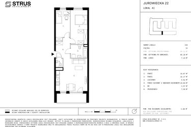 Rzut - Mieszkanie na sprzedaż 3 pokoje o powierzchni 65,18 m² - numer 4.A1-116 w Jurowiecka 22