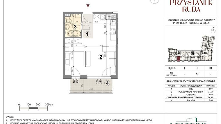 Rzut - Mieszkanie na sprzedaż 2 pokoje o powierzchni 34,37 m² - numer 10 w Przystanek Ruda