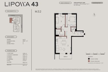 Rzut - Mieszkanie na sprzedaż 3 pokoje o powierzchni 69,21 m² - numer M.3.2 w Lipowa 43