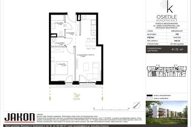 Rzut - Mieszkanie na sprzedaż 2 pokoje o powierzchni 41,72 m² - numer 34D.22 w Osiedle Konopnickiej