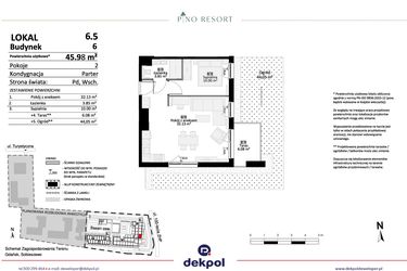 Rzut - Mieszkanie na sprzedaż 2 pokoje o powierzchni 45,98 m² - numer 6.05 w Pino Resort