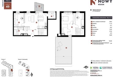 Rzut - Mieszkanie na sprzedaż 3 pokoje o powierzchni 102,17 m² - numer A49 w Nowy Reden