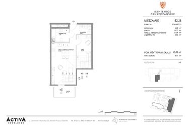 Rzut - Mieszkanie na sprzedaż 2 pokoje o powierzchni 45,03 m² - numer B2.28 w Kamienice Pruszczańskie