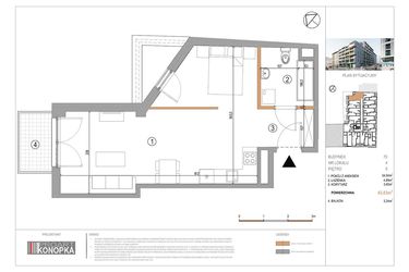Rzut - Mieszkanie na sprzedaż 1 pokój o powierzchni 43,03 m² - numer A5/4 w 5th Avenue Apartments