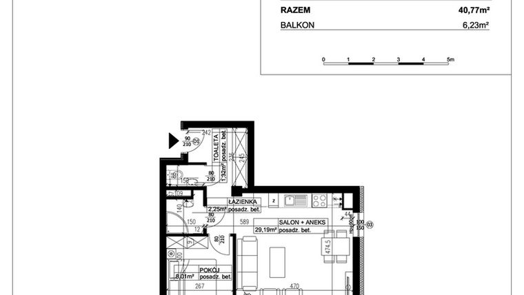 Rzut - Mieszkanie na sprzedaż 2 pokoje o powierzchni 40,77 m² - numer 17A w Ceramika