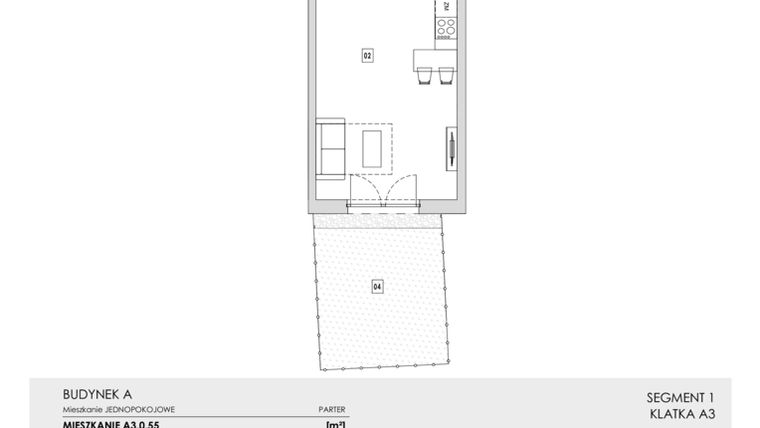 Rzut - Mieszkanie na sprzedaż 1 pokój o powierzchni 34,62 m² - numer A3.0.55 w Zakole Wisły