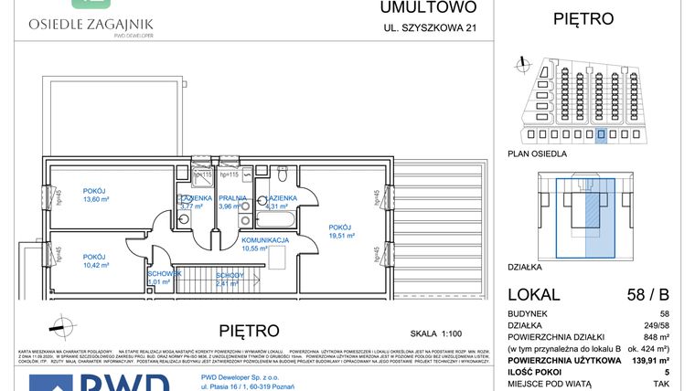 Rzut - Dom na sprzedaż 5 pokoi o powierzchni 139,91 m² - numer 58B w Osiedle Zagajnik etap II - bliźniaki