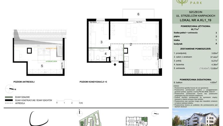 Rzut - Mieszkanie na sprzedaż 2 pokoje o powierzchni 68,77 m² - numer A.1.19 w Bukovo Park