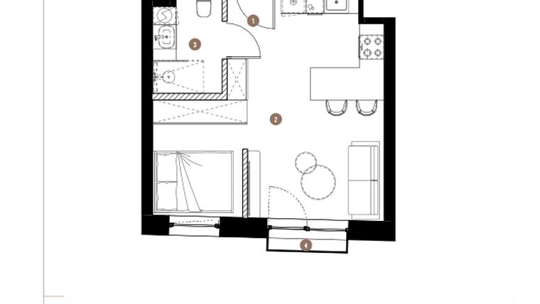 Rzut - Mieszkanie na sprzedaż 1 pokój o powierzchni 30,17 m² - numer 1.04.06 w Katowicka Residence