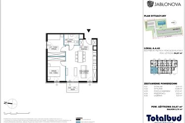 Rzut - Mieszkanie na sprzedaż 3 pokoje o powierzchni 55,08 m² - numer A.4.40 w Jabłonova