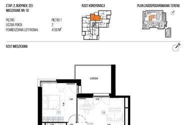 Rzut - Mieszkanie na sprzedaż 2 pokoje o powierzchni 47,67 m² - numer 22J/10 w NATURAMA II