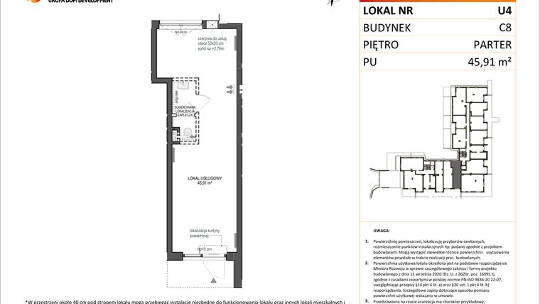 Rzut - Lokal użytkowy na sprzedaż 1 pokój o powierzchni 45,91 m² - numer U4 w Konstelacja