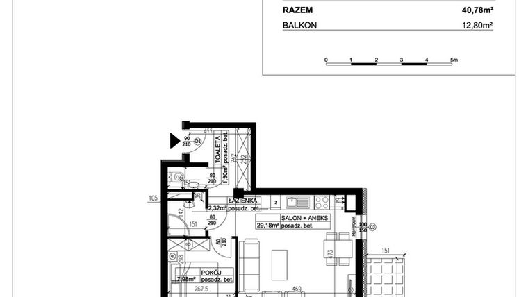 Rzut - Mieszkanie na sprzedaż 2 pokoje o powierzchni 40,78 m² - numer 26A w Ceramika